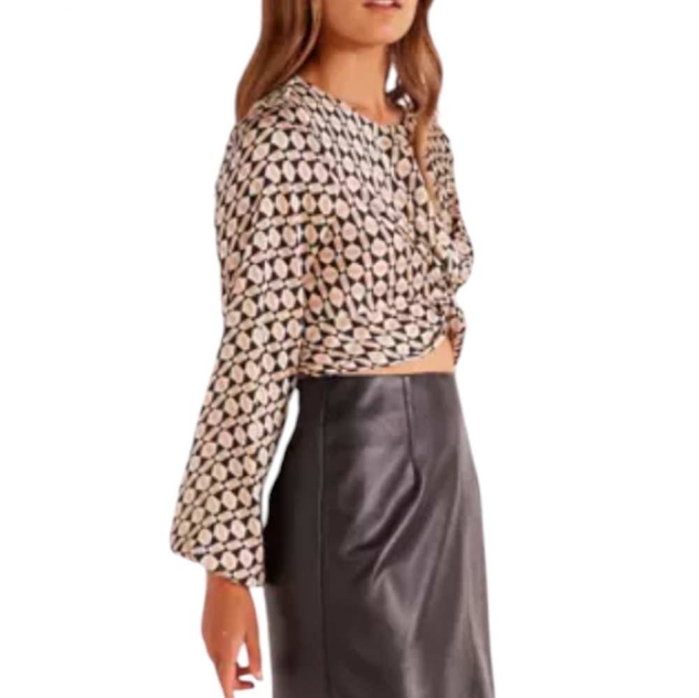 Minkpink CeCe Twist Blouse Crop Geometric Silky
